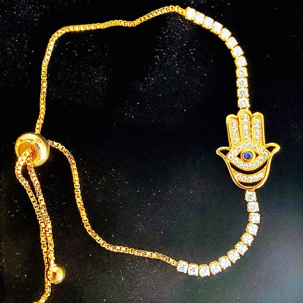 Gold slider Hamsa bracelet with Swarovski Crystals